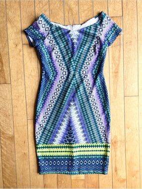 Bisou Bisou by Michele Bohbot Y2K Geometrical Print Sheath Dress Size 8